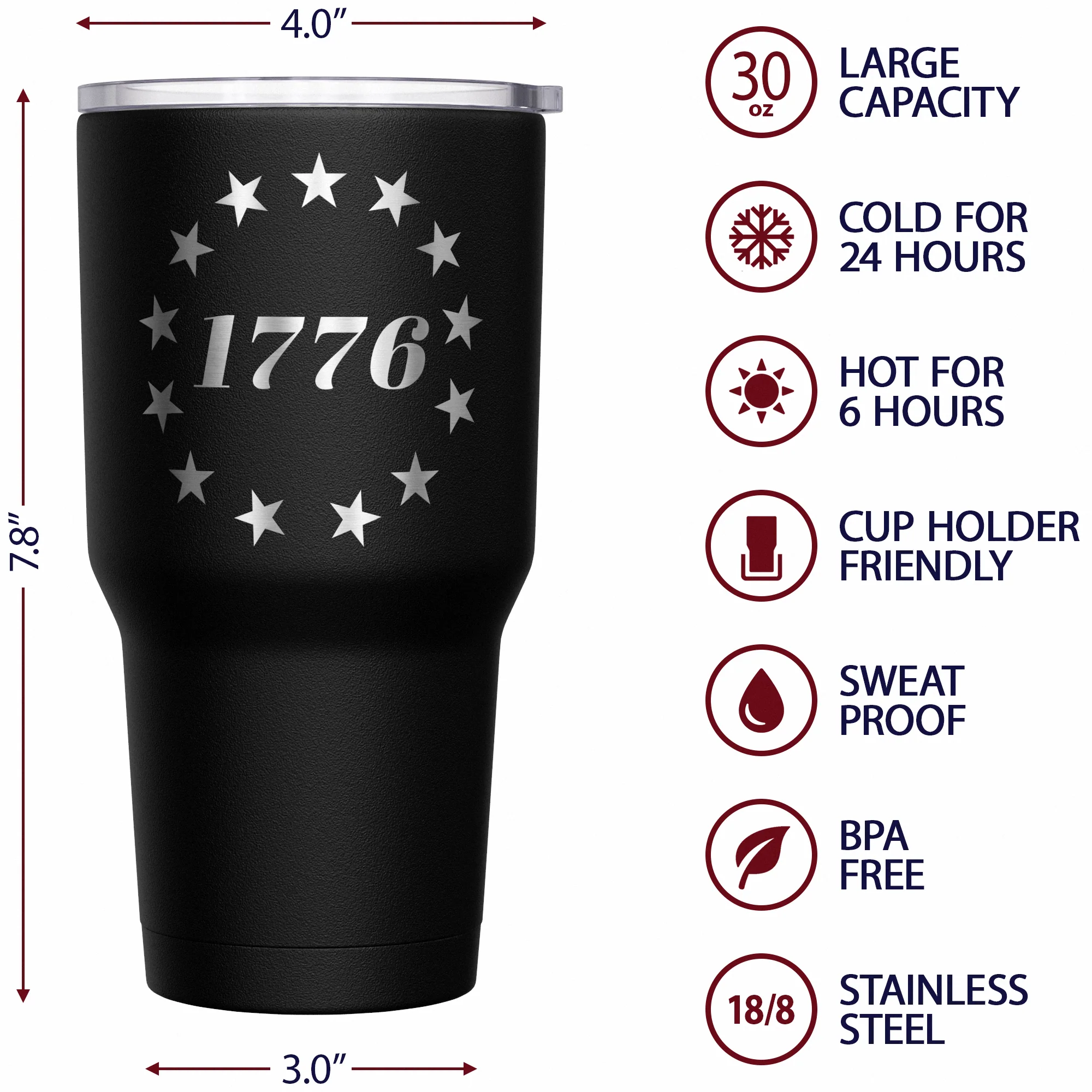1776 Betsy Ross Flag Stainless Steel Tumbler - Image 6