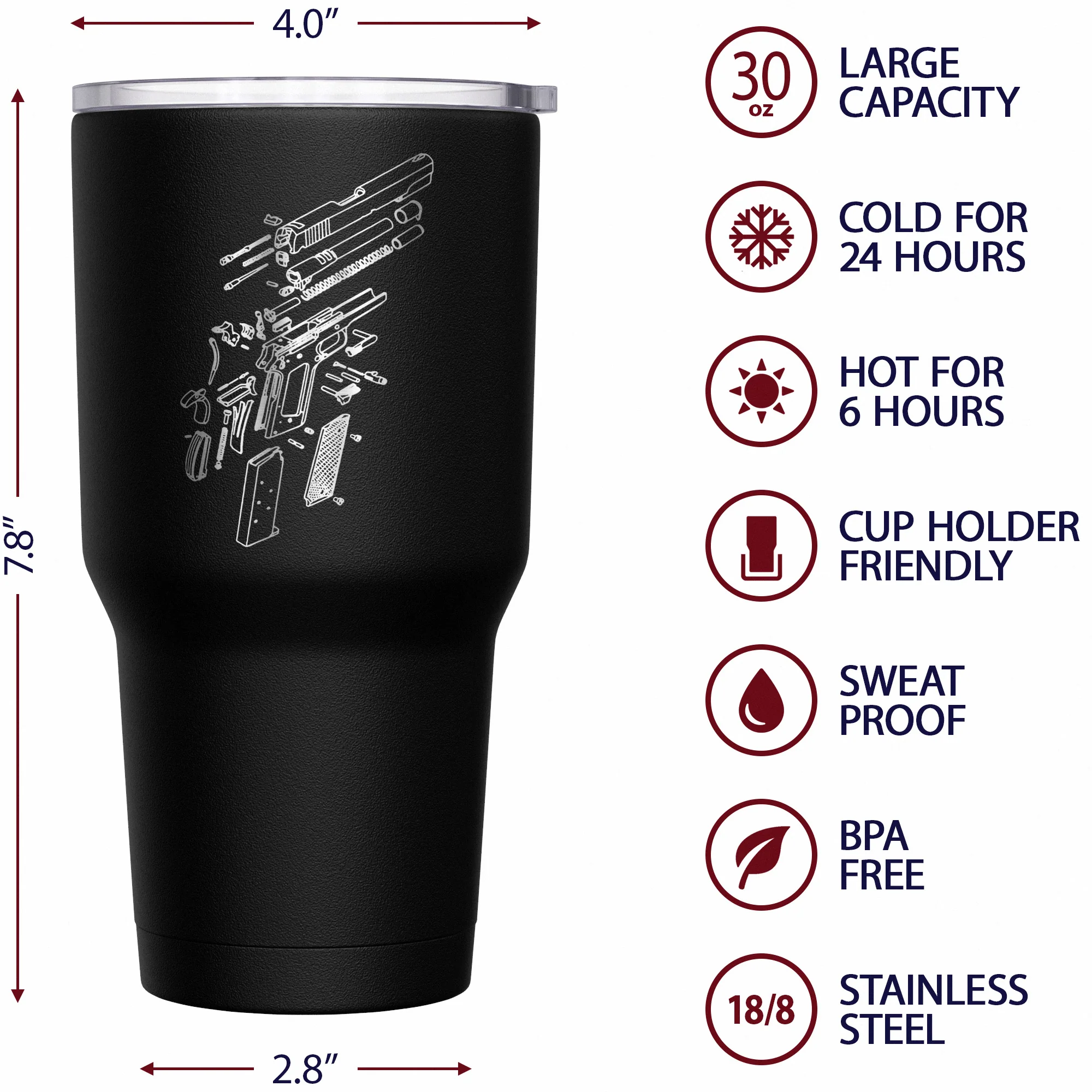 1911 Schematics Stainless Steel Tumbler - Image 6