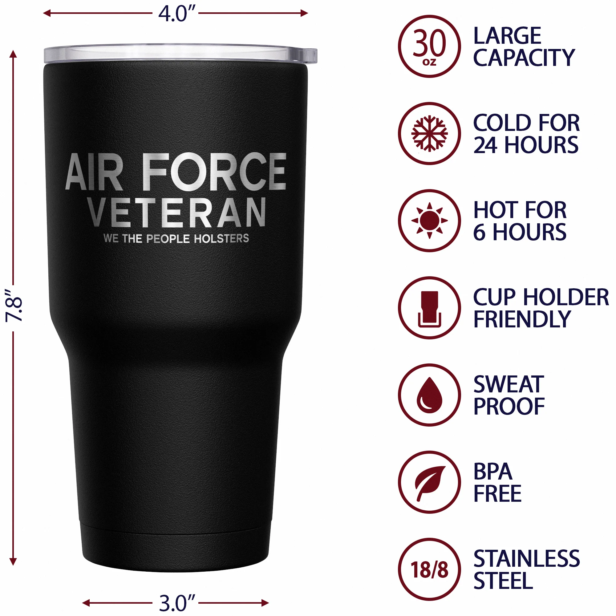 Air Force Vet + American Flag Stainless Steel Tumbler - Image 6