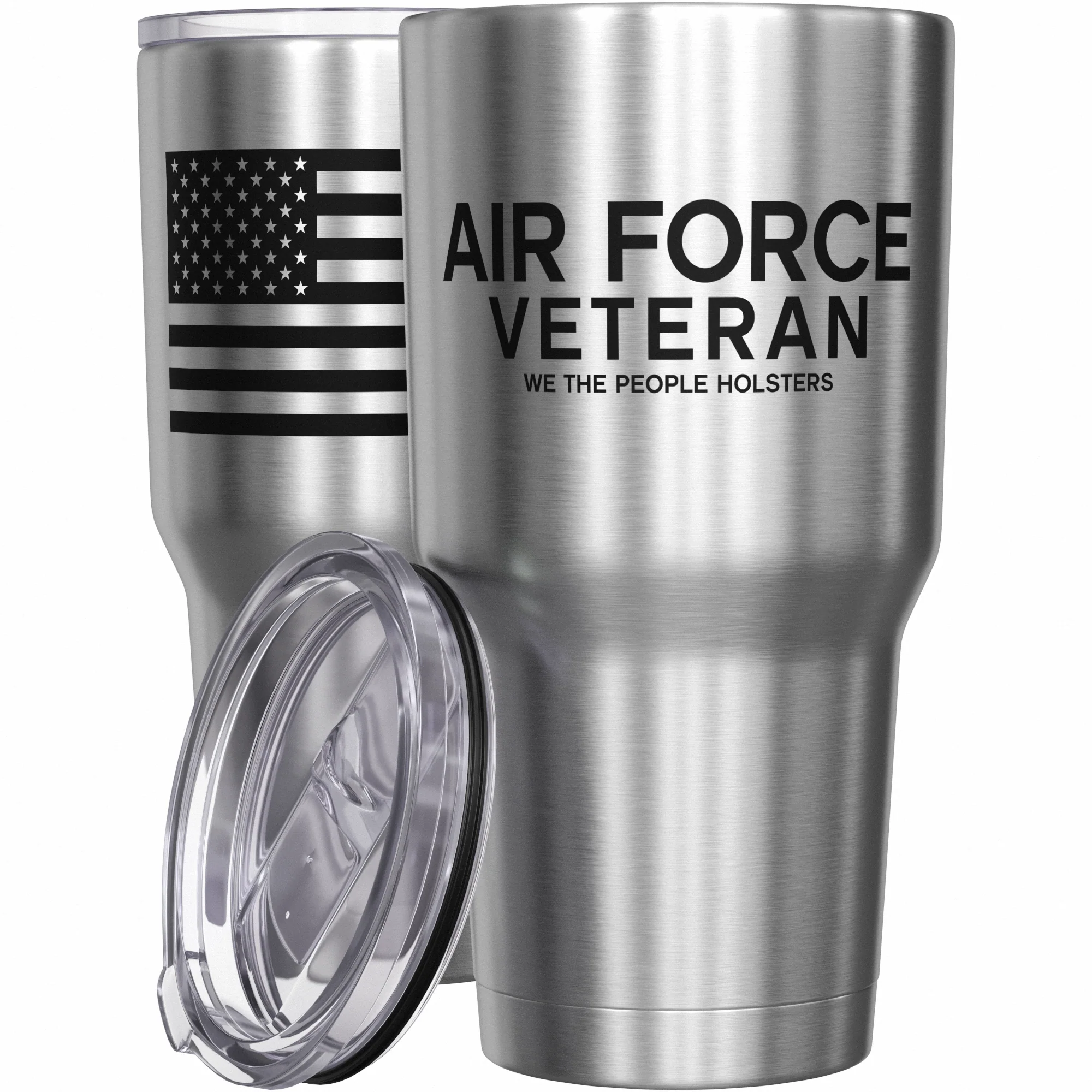 Air Force Vet + American Flag Stainless Steel Tumbler - Image 7