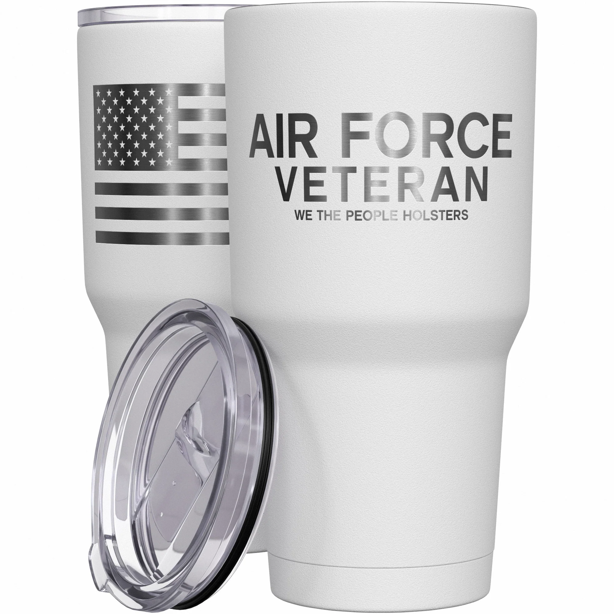 Air Force Vet + American Flag Stainless Steel Tumbler - Image 9