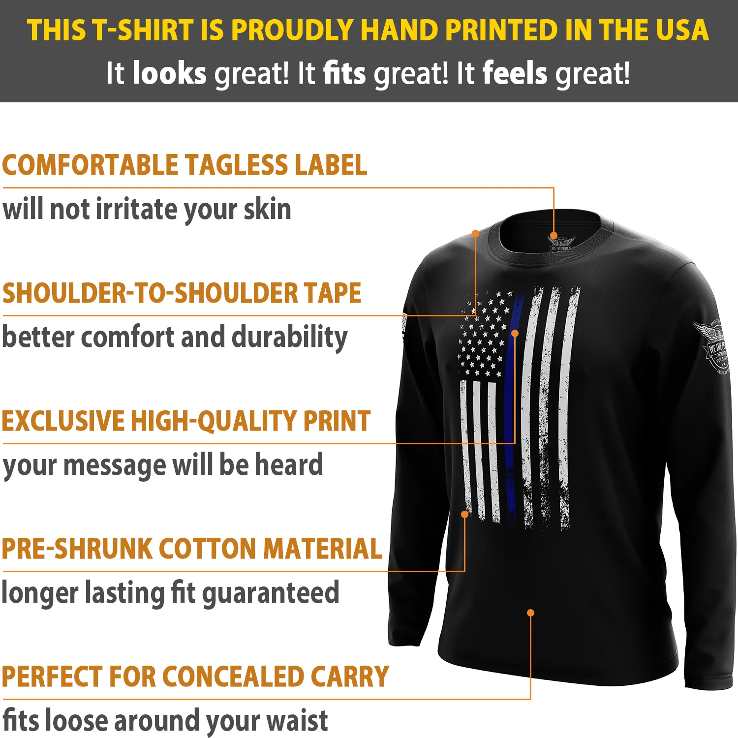 American Flag Thin Blue Line Long Sleeve Shirt - Image 6
