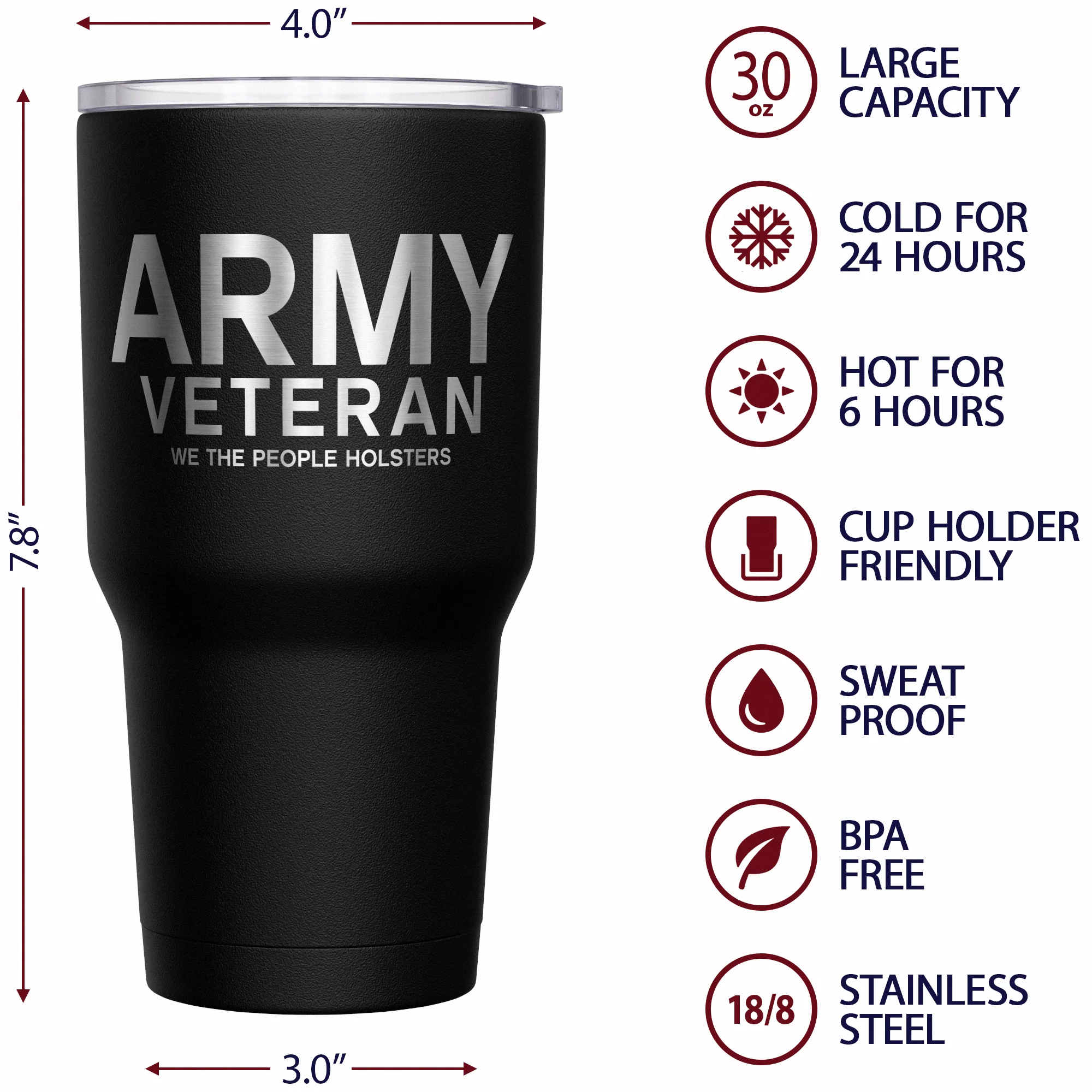 Army Vet + American Flag Stainless Steel Tumbler - Image 6