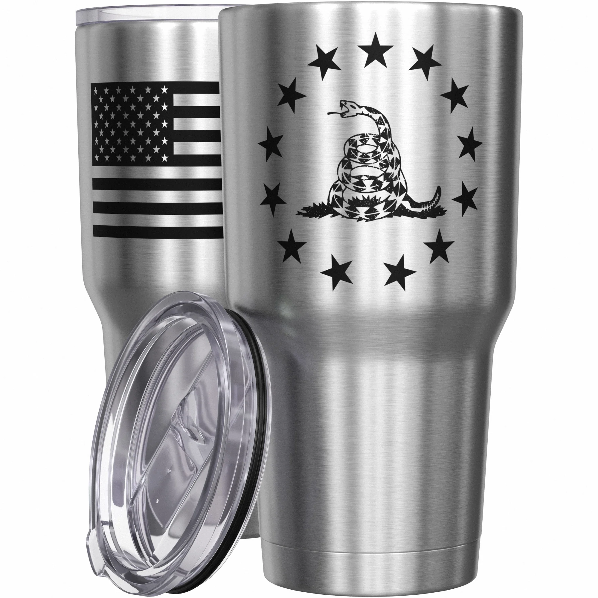 Betsy Ross Gadsden Flag + American Flag Stainless Steel Tumbler - Image 7