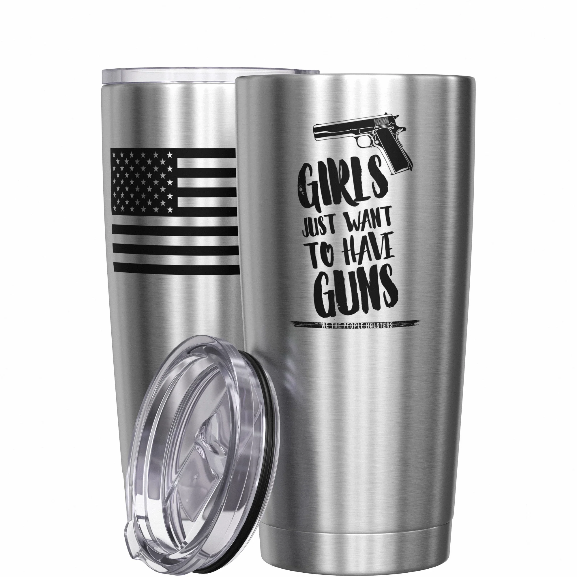 Girls Just Wana Have Guns + American Flag Stainless Steel Tumbler - Image 11