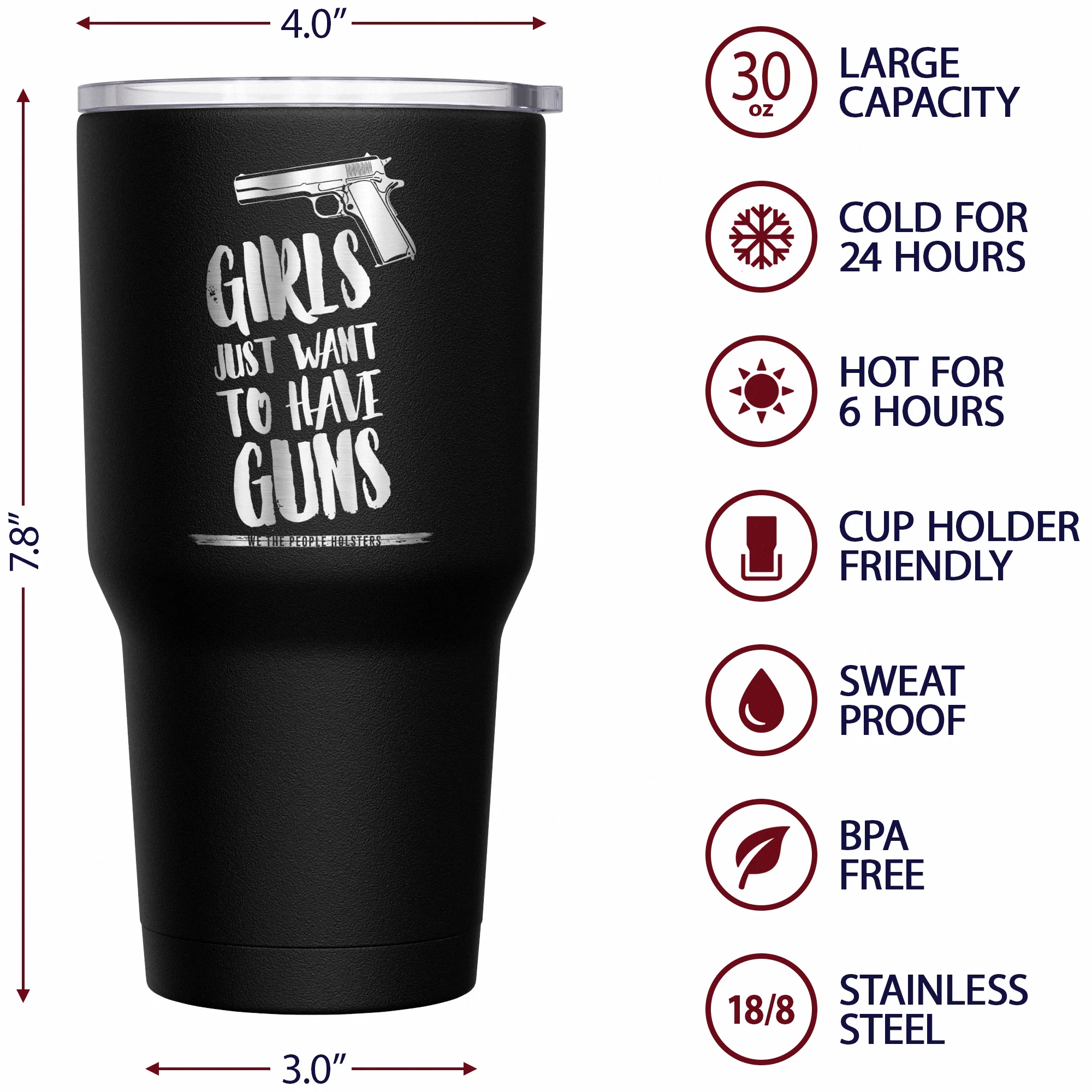 Girls Just Wana Have Guns + American Flag Stainless Steel Tumbler - Image 6