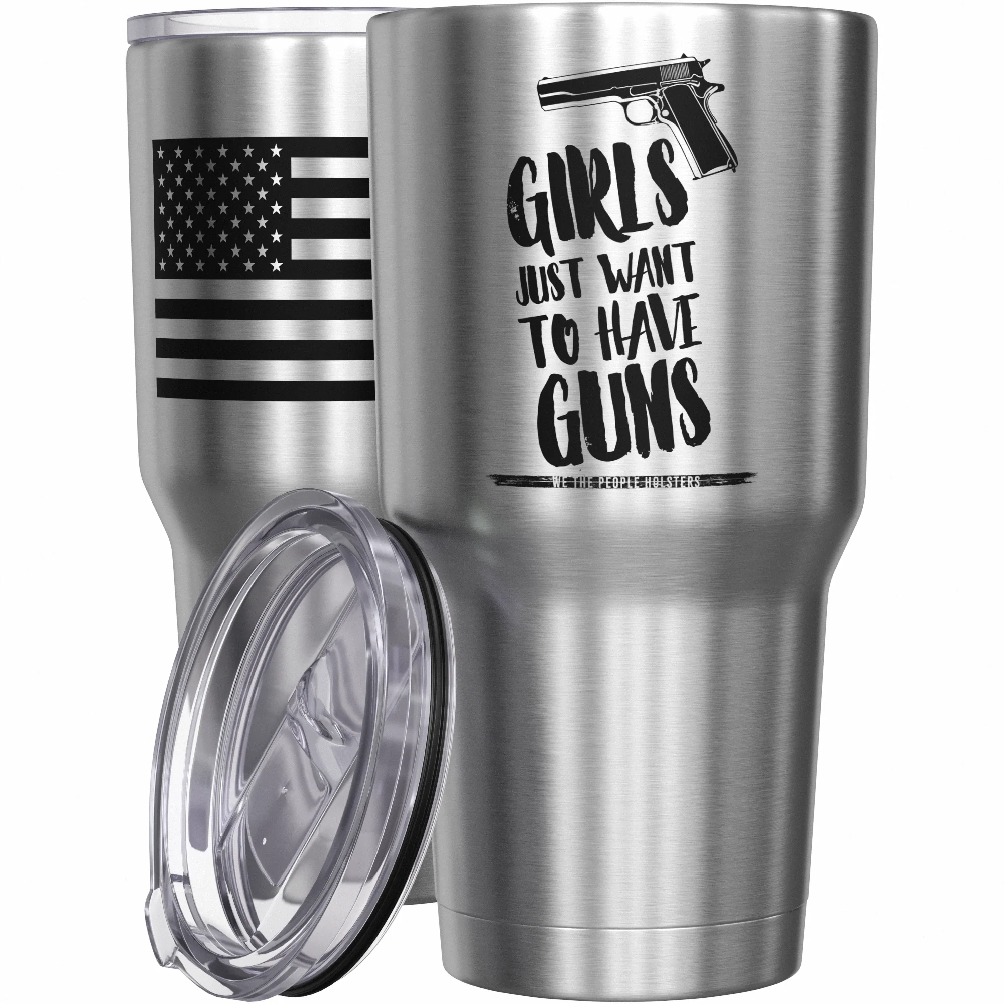 Girls Just Wana Have Guns + American Flag Stainless Steel Tumbler - Image 7
