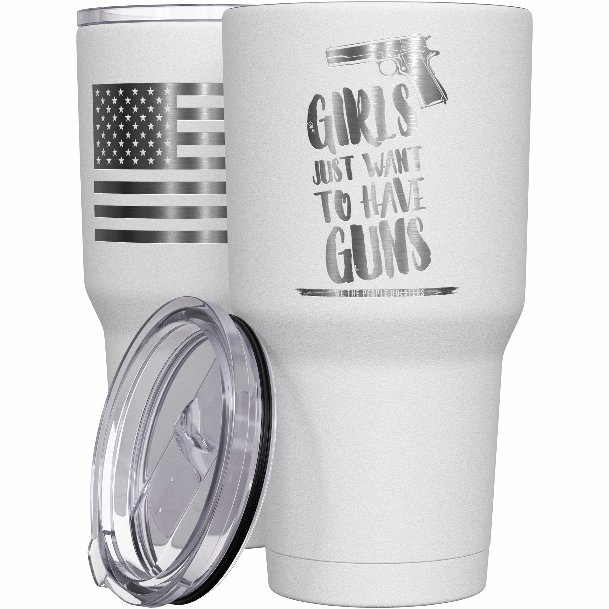 Girls Just Wana Have Guns + American Flag Stainless Steel Tumbler - Image 9