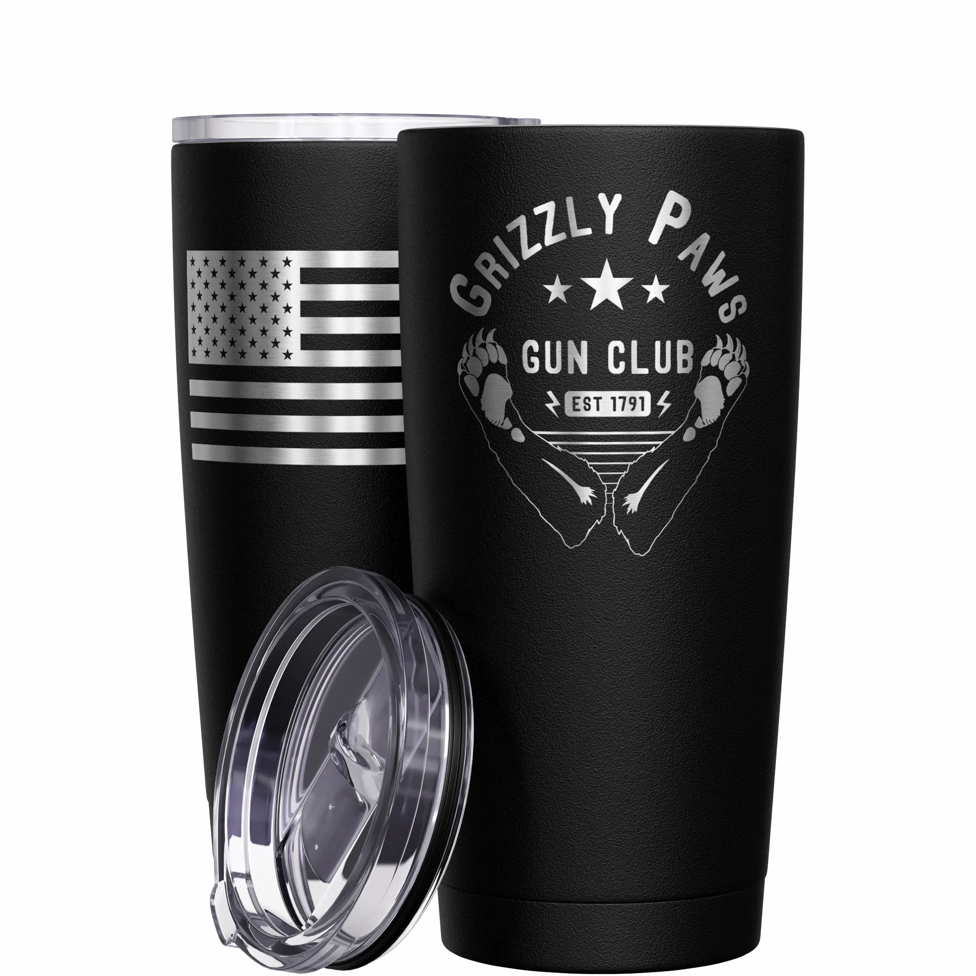 Grizzly Paws Gun Club + American Flag Stainless Steel Tumbler - Image 10