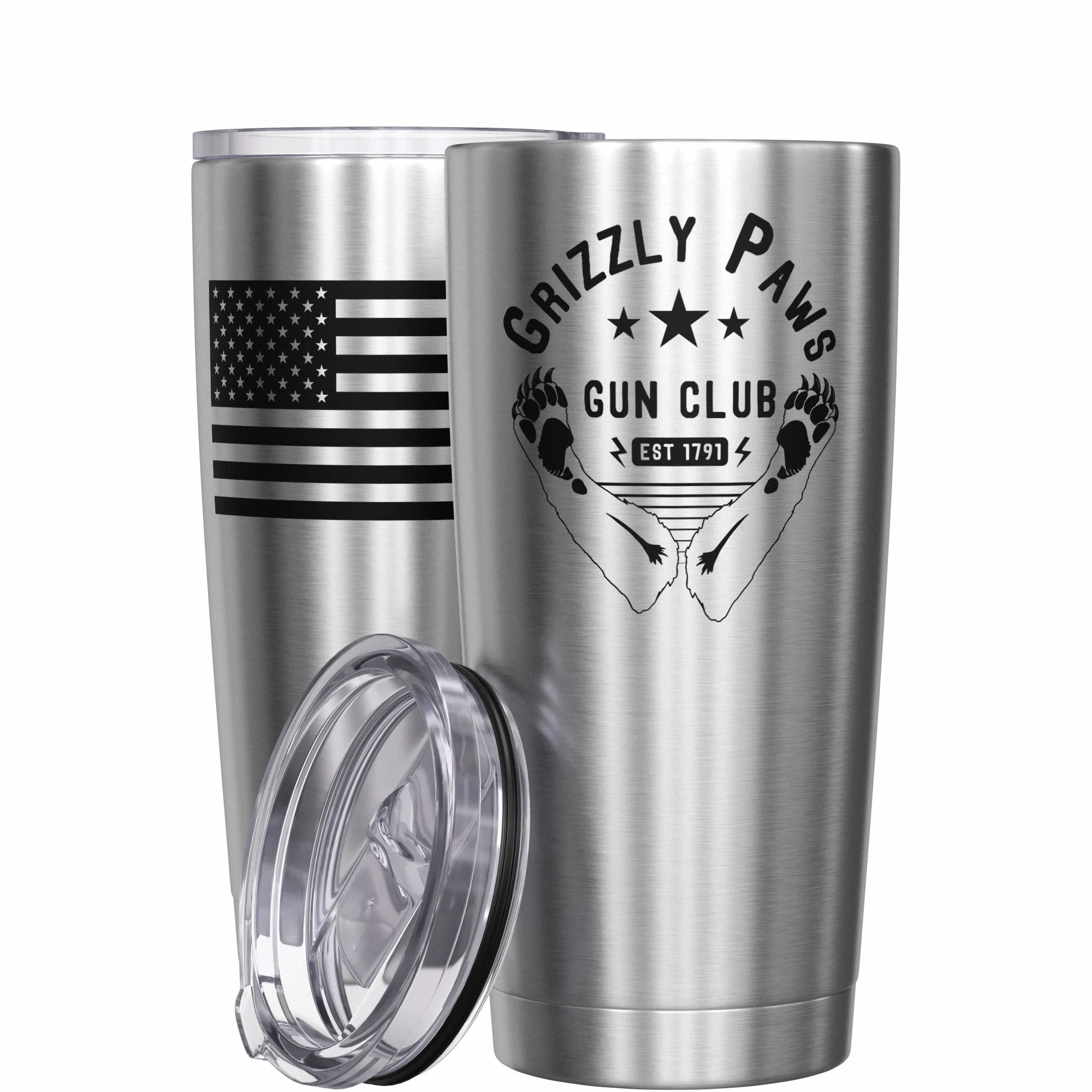 Grizzly Paws Gun Club + American Flag Stainless Steel Tumbler - Image 11