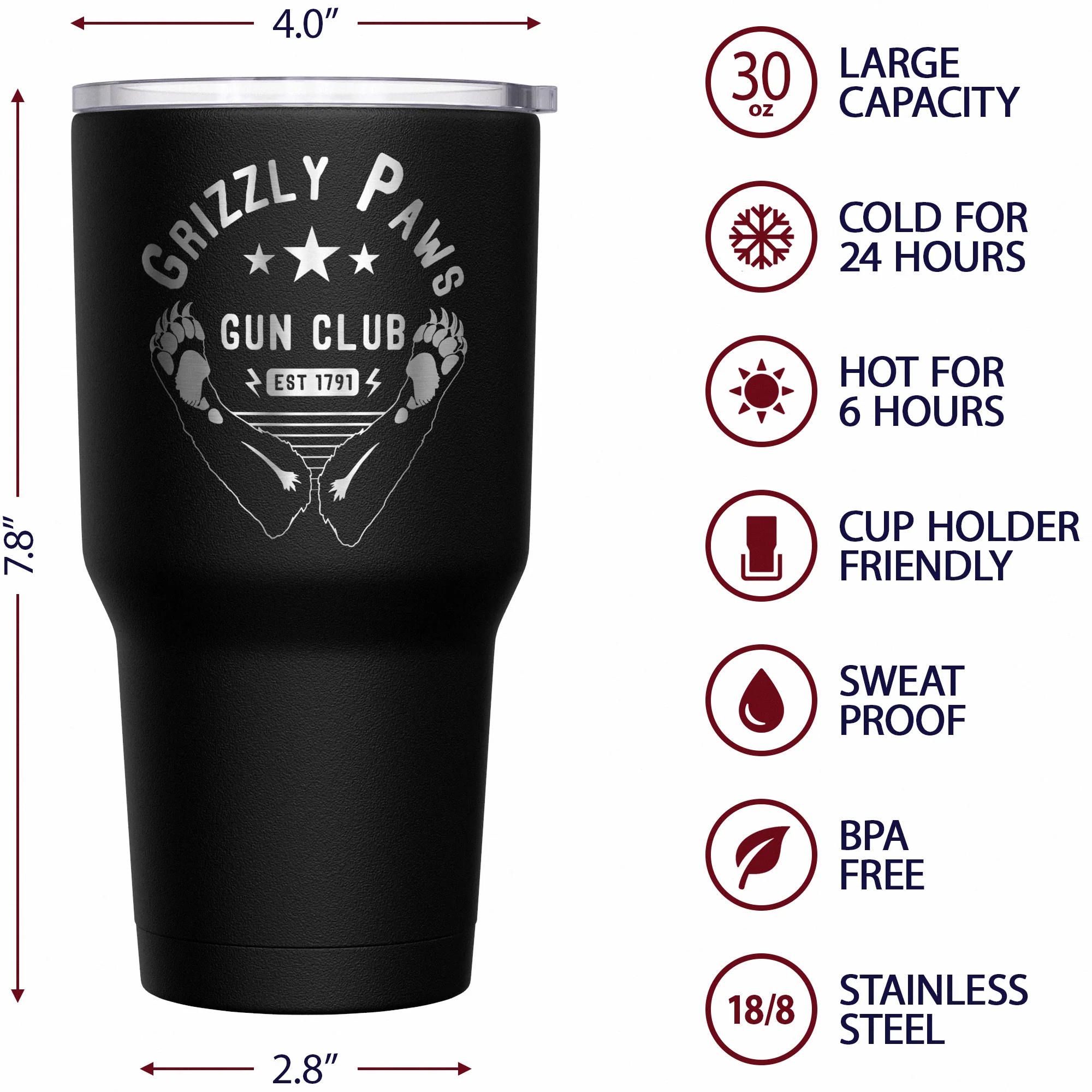 Grizzly Paws Gun Club + American Flag Stainless Steel Tumbler - Image 6
