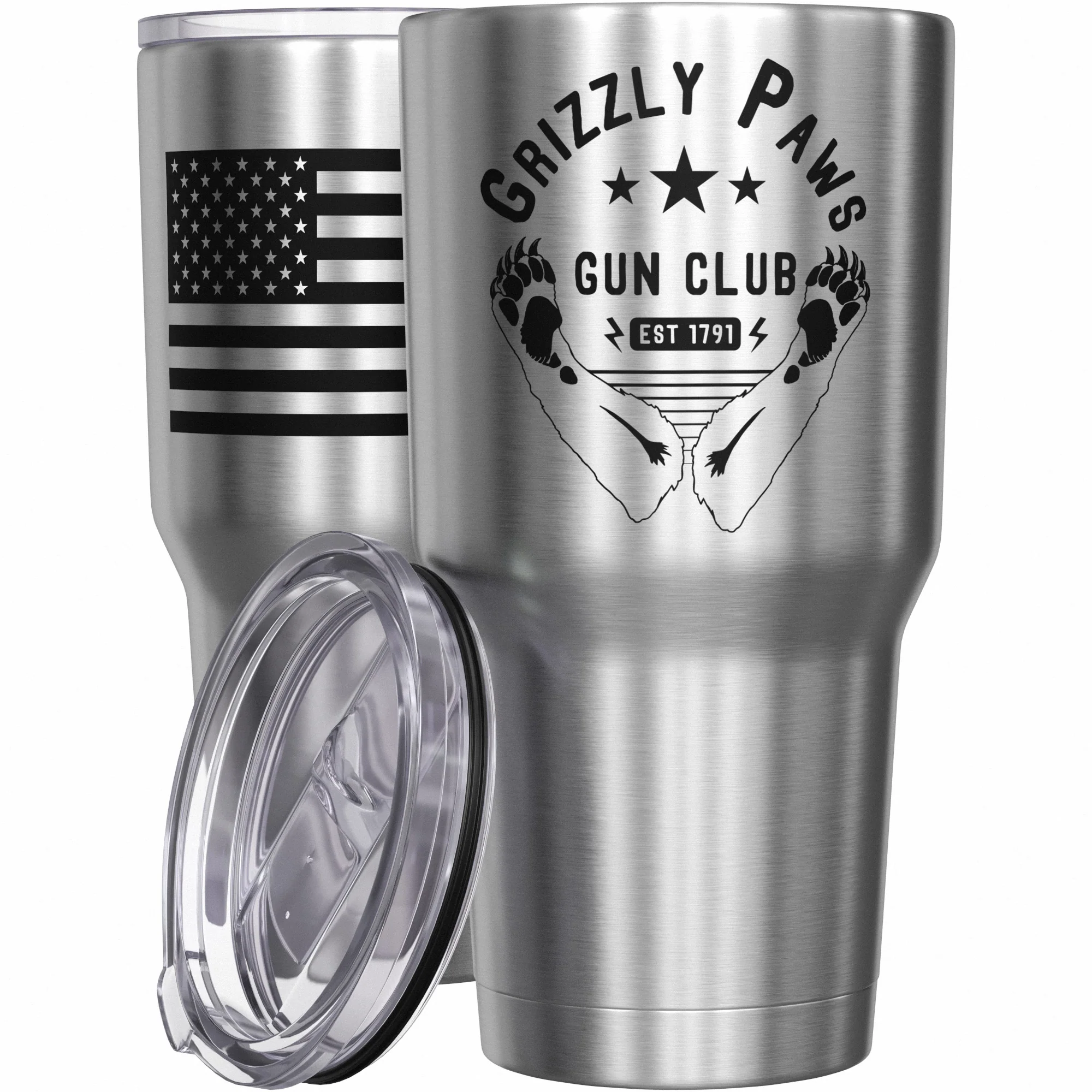 Grizzly Paws Gun Club + American Flag Stainless Steel Tumbler - Image 7
