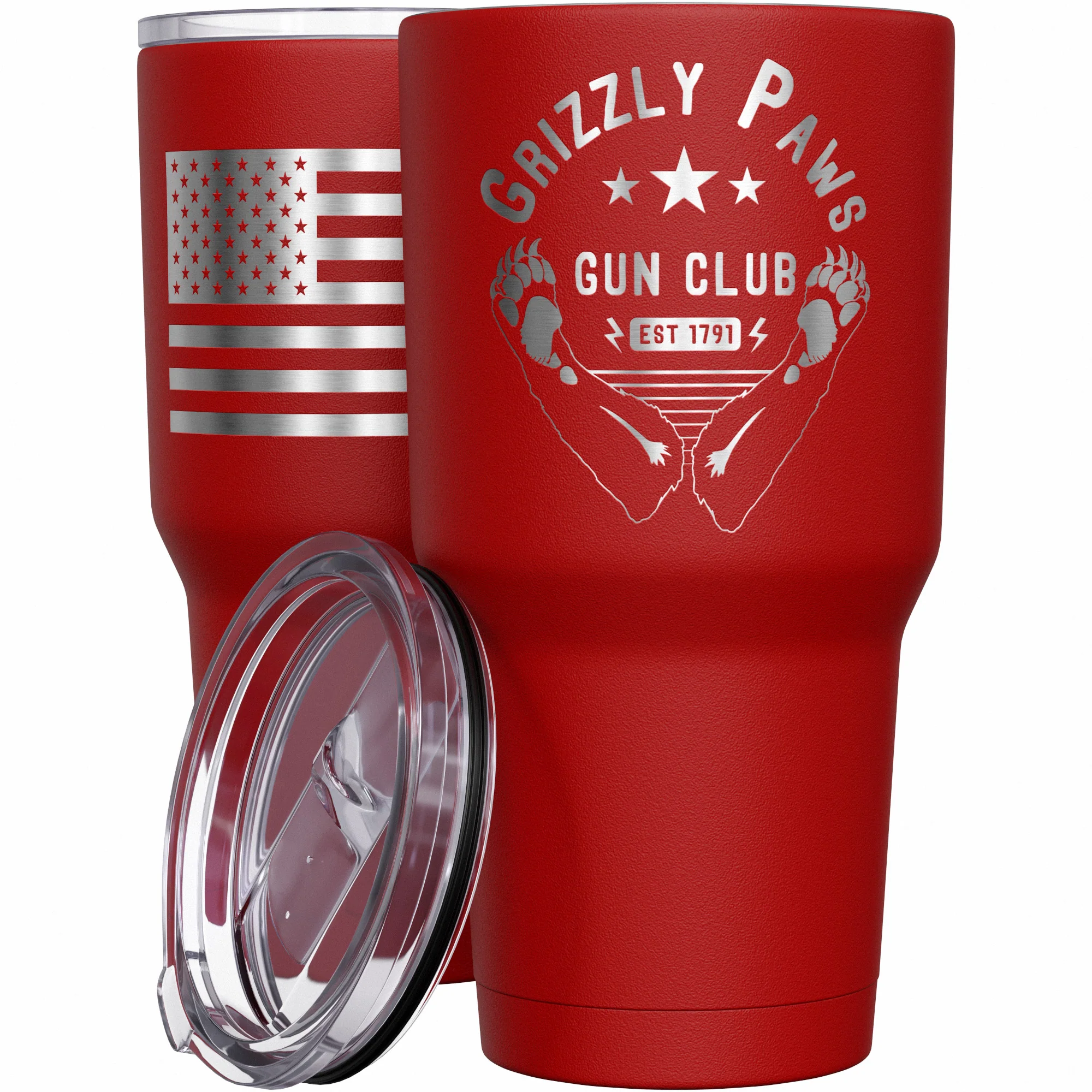 Grizzly Paws Gun Club + American Flag Stainless Steel Tumbler - Image 8