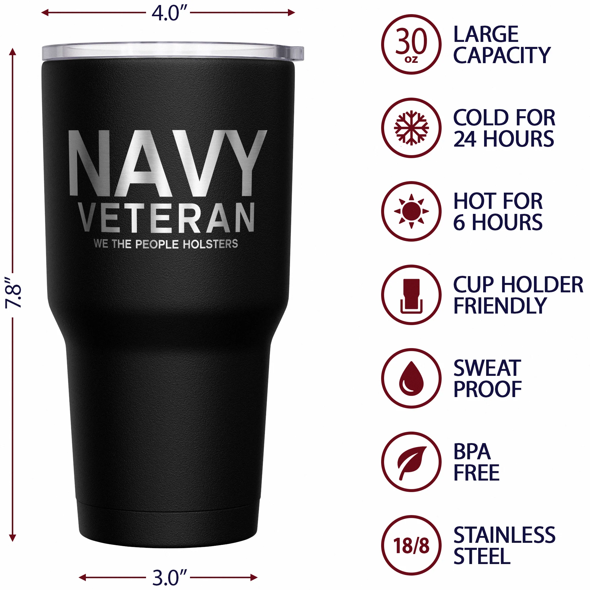 Navy Vet + American Flag Stainless Steel Tumbler - Image 6