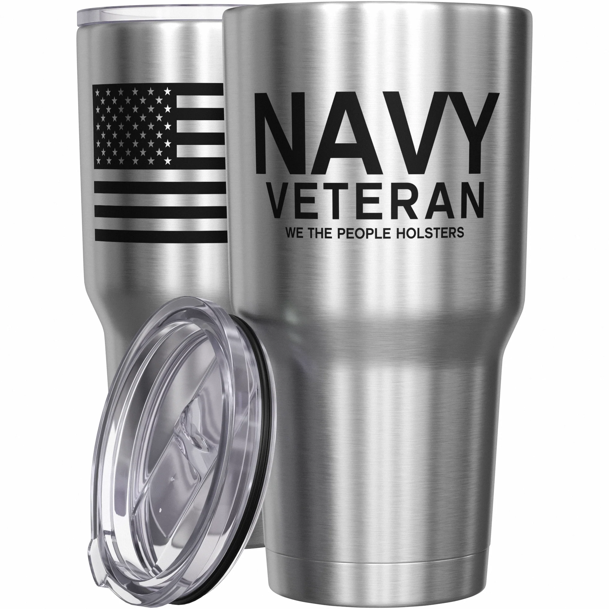 Navy Vet + American Flag Stainless Steel Tumbler - Image 7