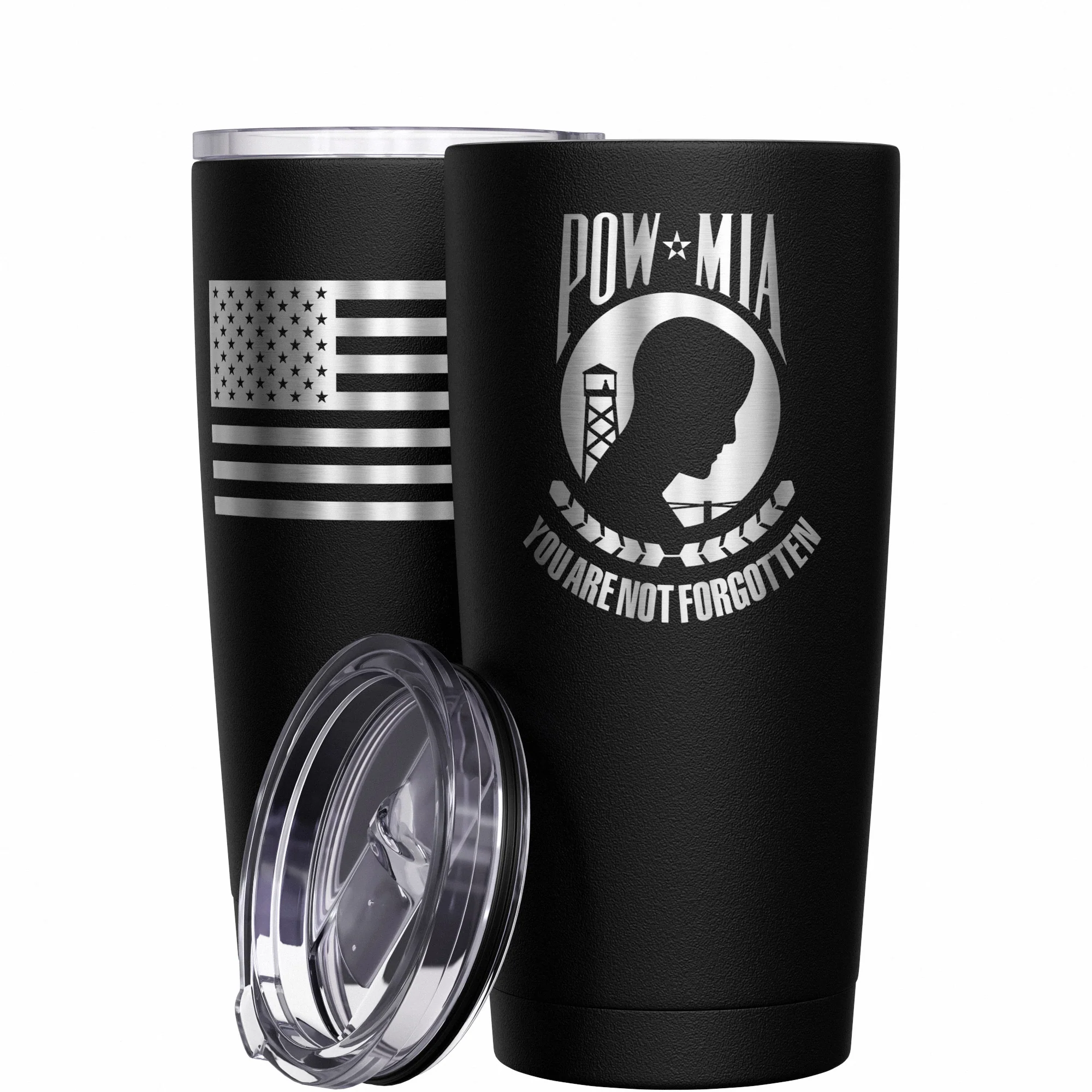 POW MIA You are not forgotten + American Flag Stainless Steel Tumbler - Image 10