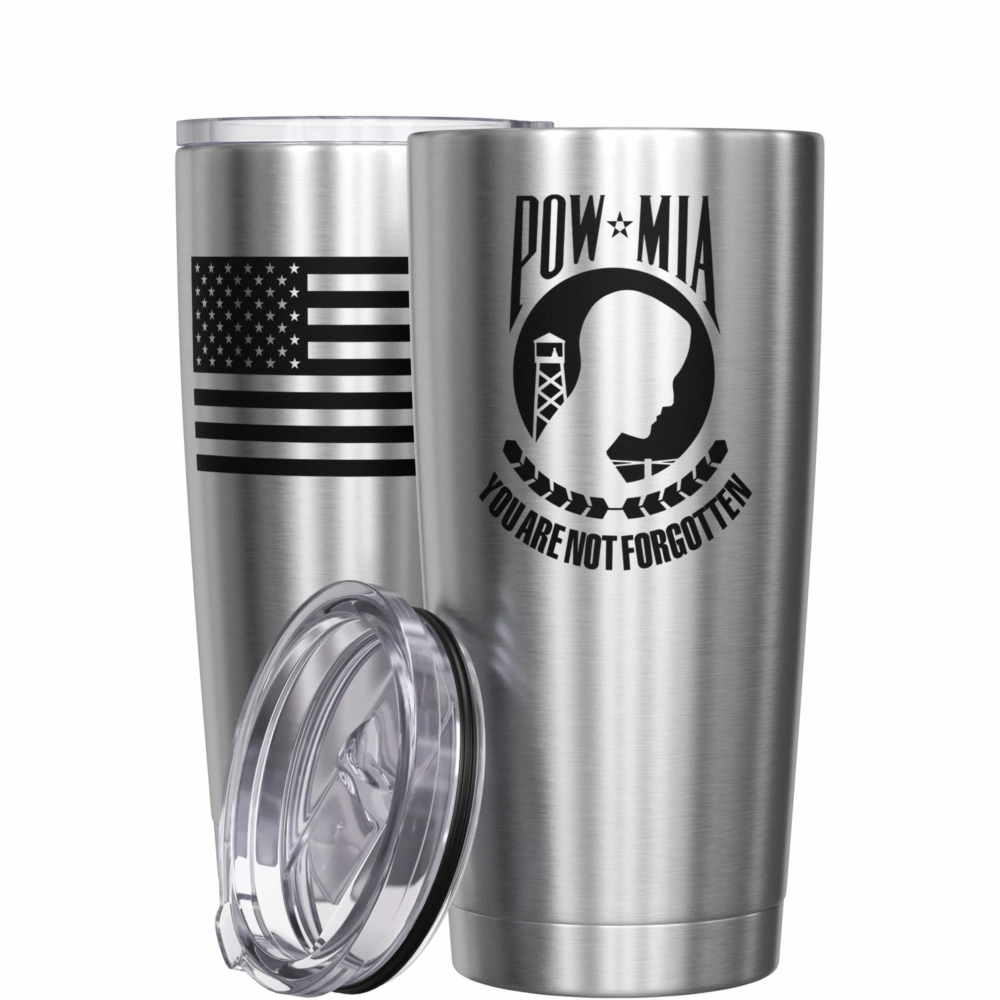 POW MIA You are not forgotten + American Flag Stainless Steel Tumbler - Image 11