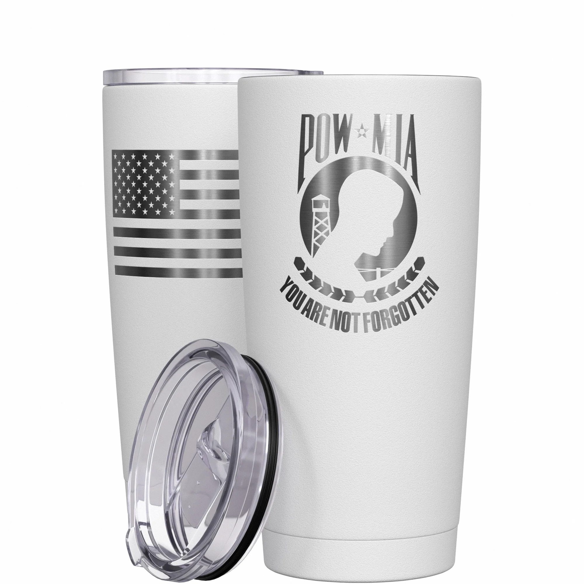 POW MIA You are not forgotten + American Flag Stainless Steel Tumbler - Image 12