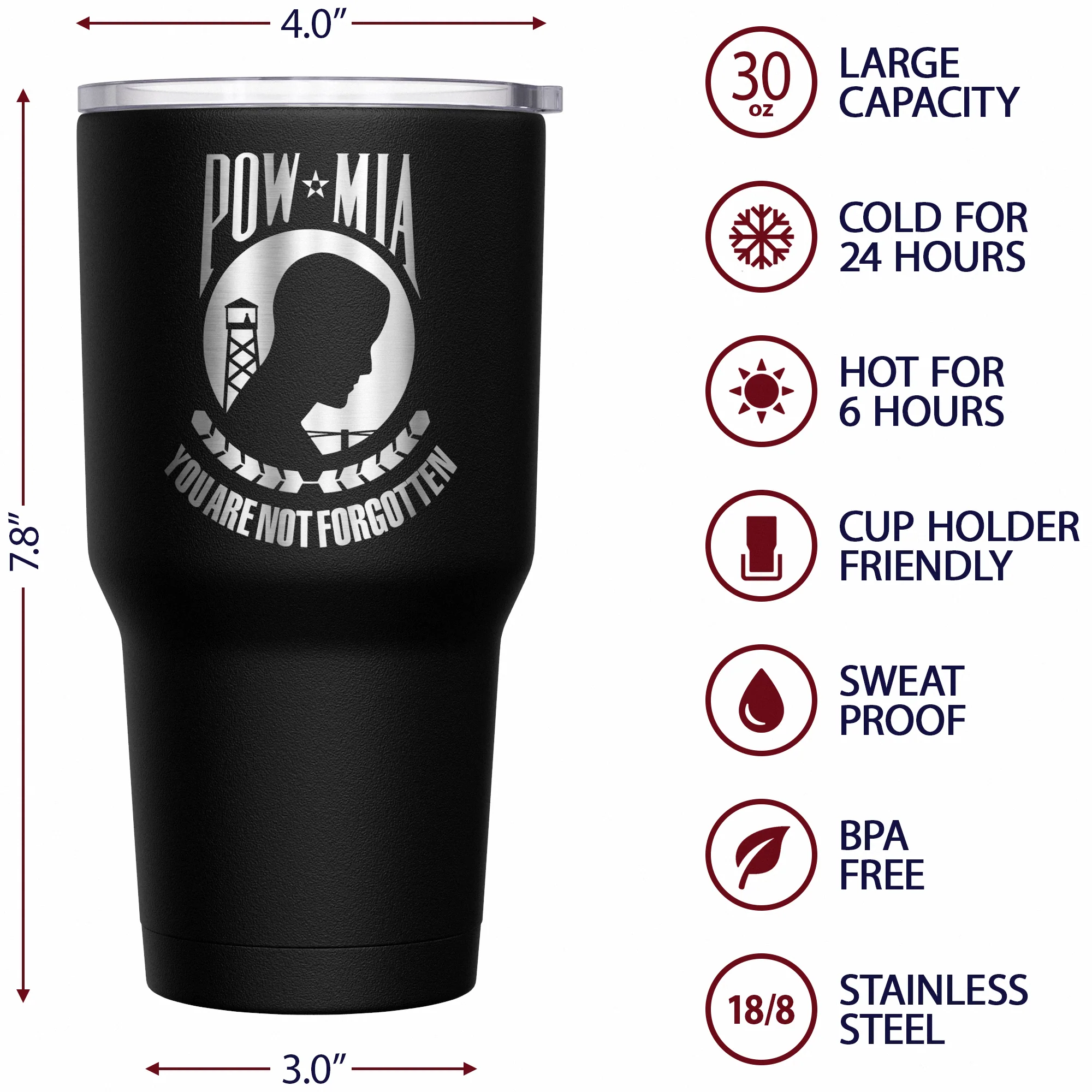 POW MIA You are not forgotten + American Flag Stainless Steel Tumbler - Image 6
