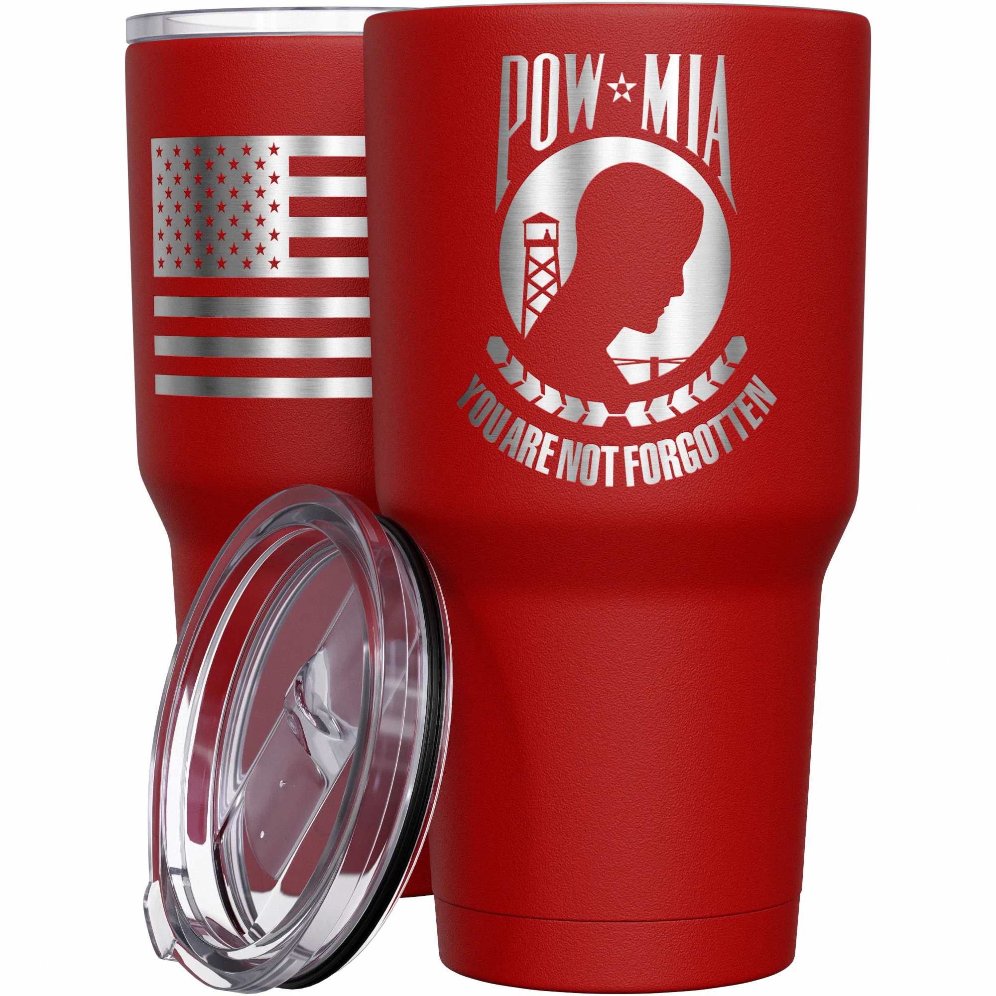 POW MIA You are not forgotten + American Flag Stainless Steel Tumbler - Image 8