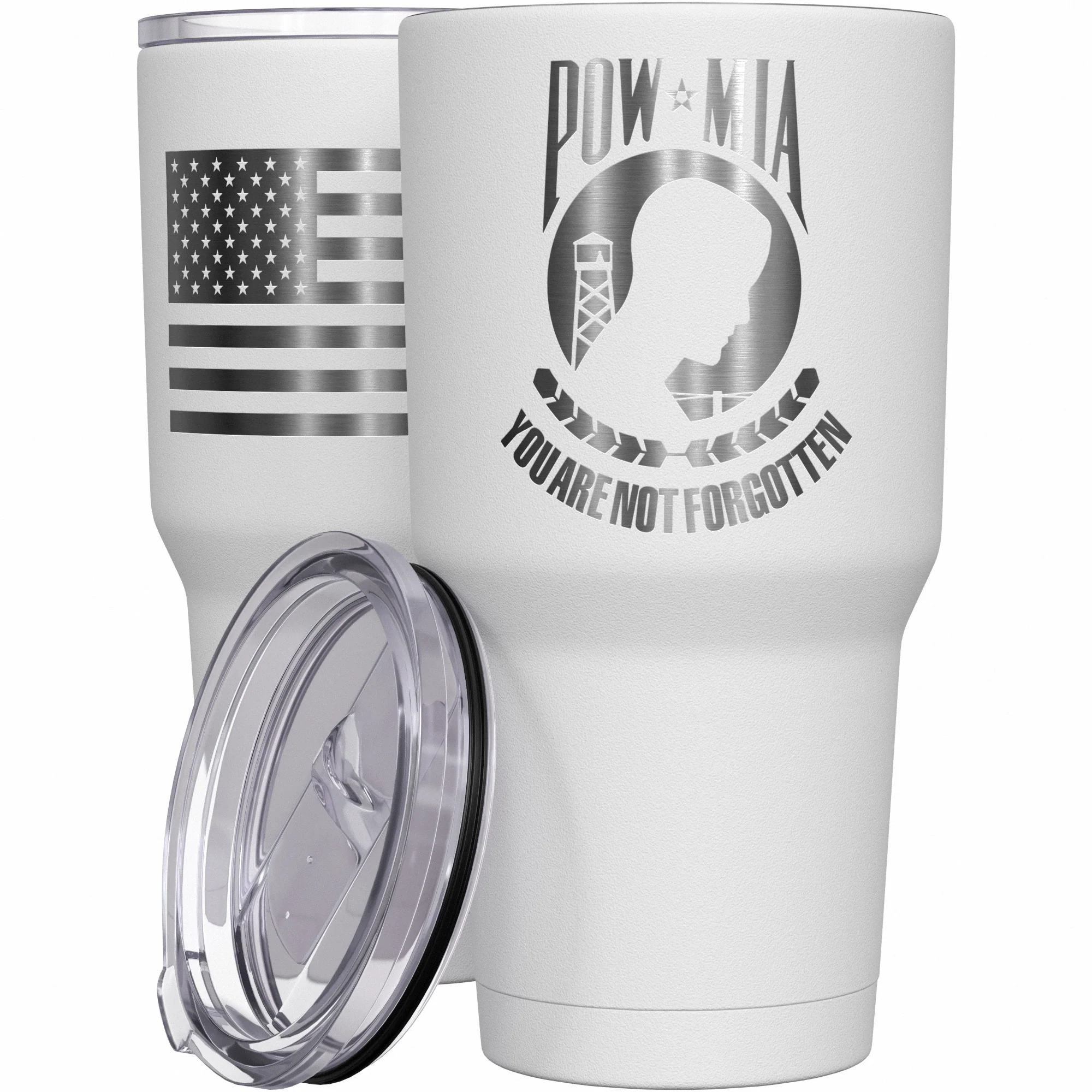 POW MIA You are not forgotten + American Flag Stainless Steel Tumbler - Image 9