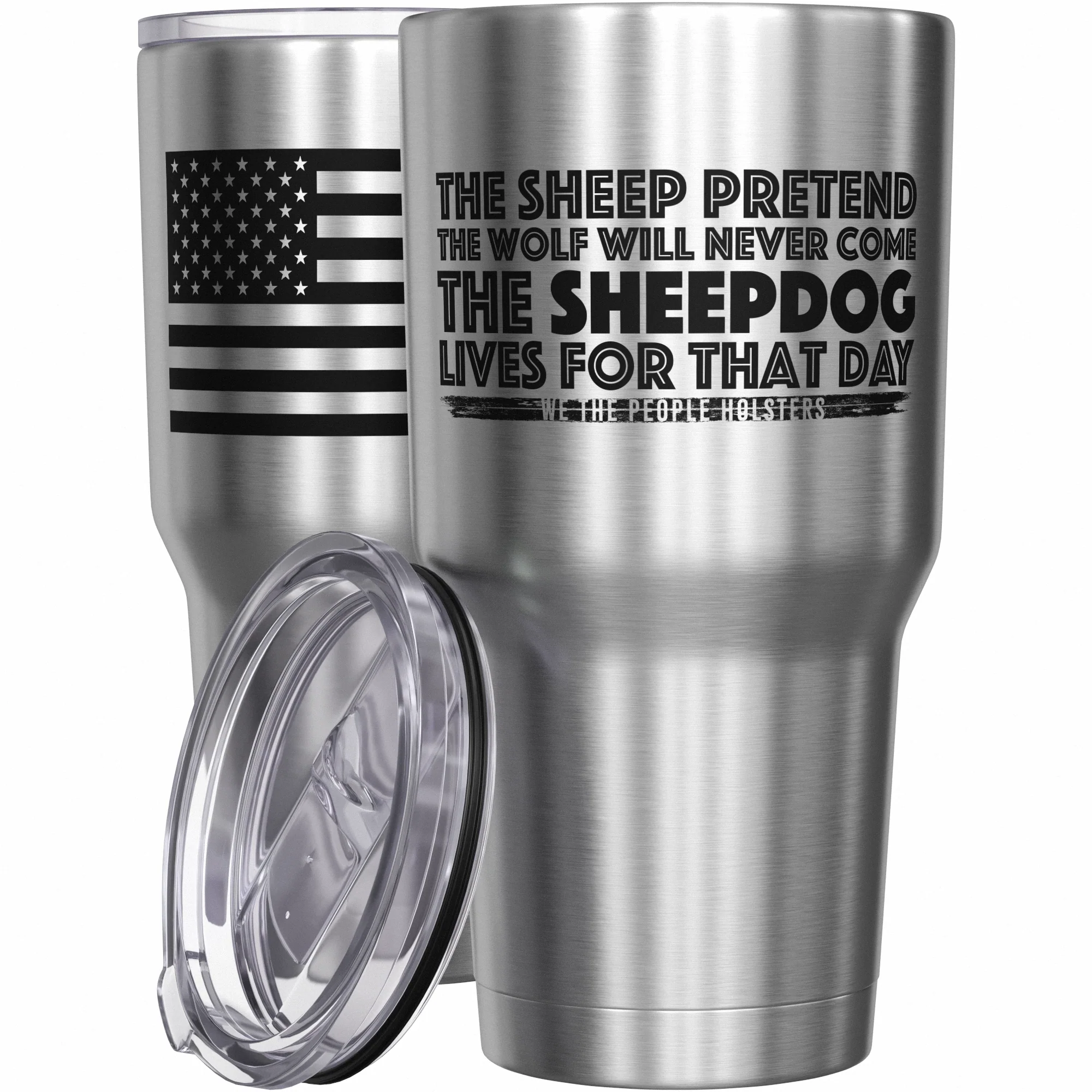 The Sheepdog Lives For That Day + American Flag Stainless Steel Tumbler - Image 7