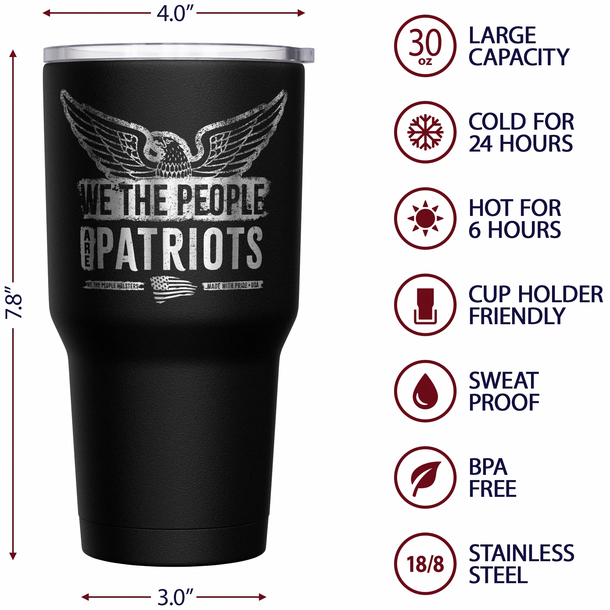 We The People are Patriots + American Flag Stainless Steel Tumbler - Image 6