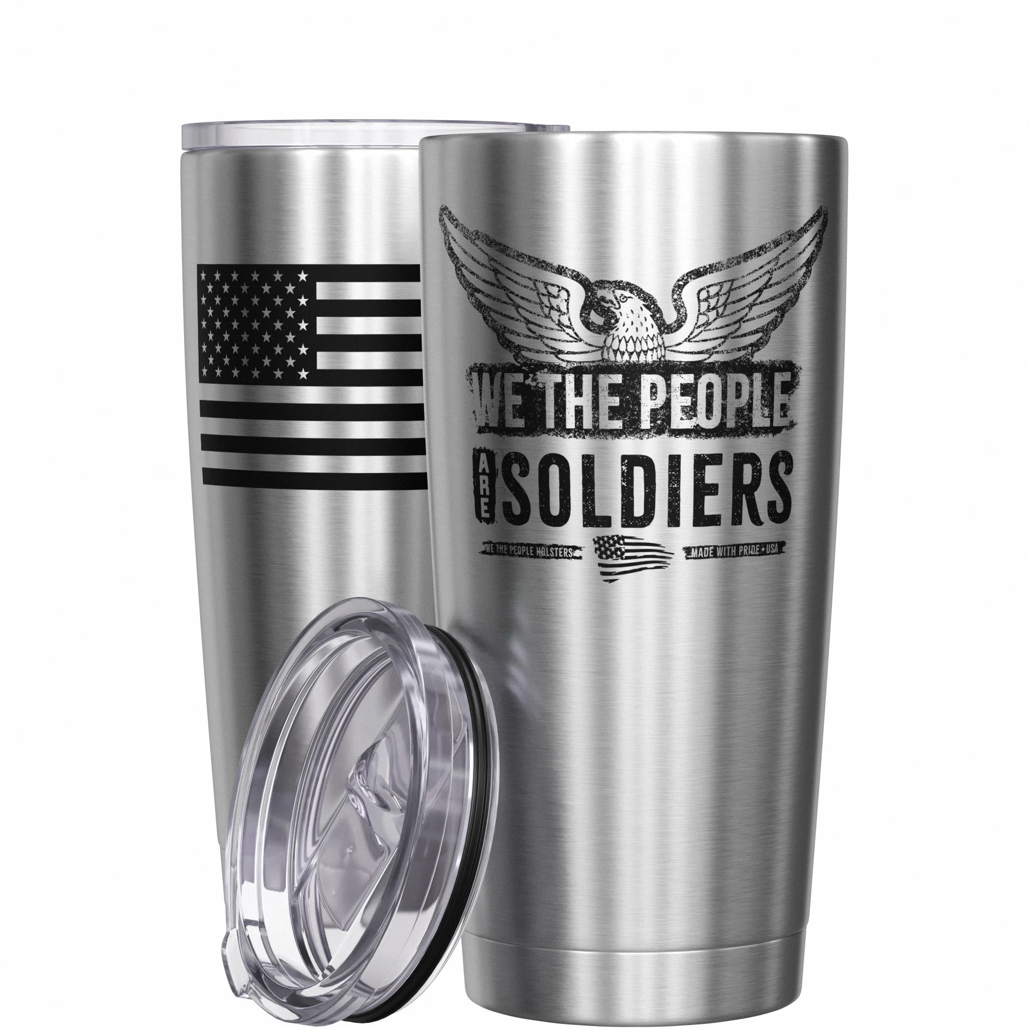 We The People are Soldiers + American Flag Stainless Steel Tumbler - Image 11