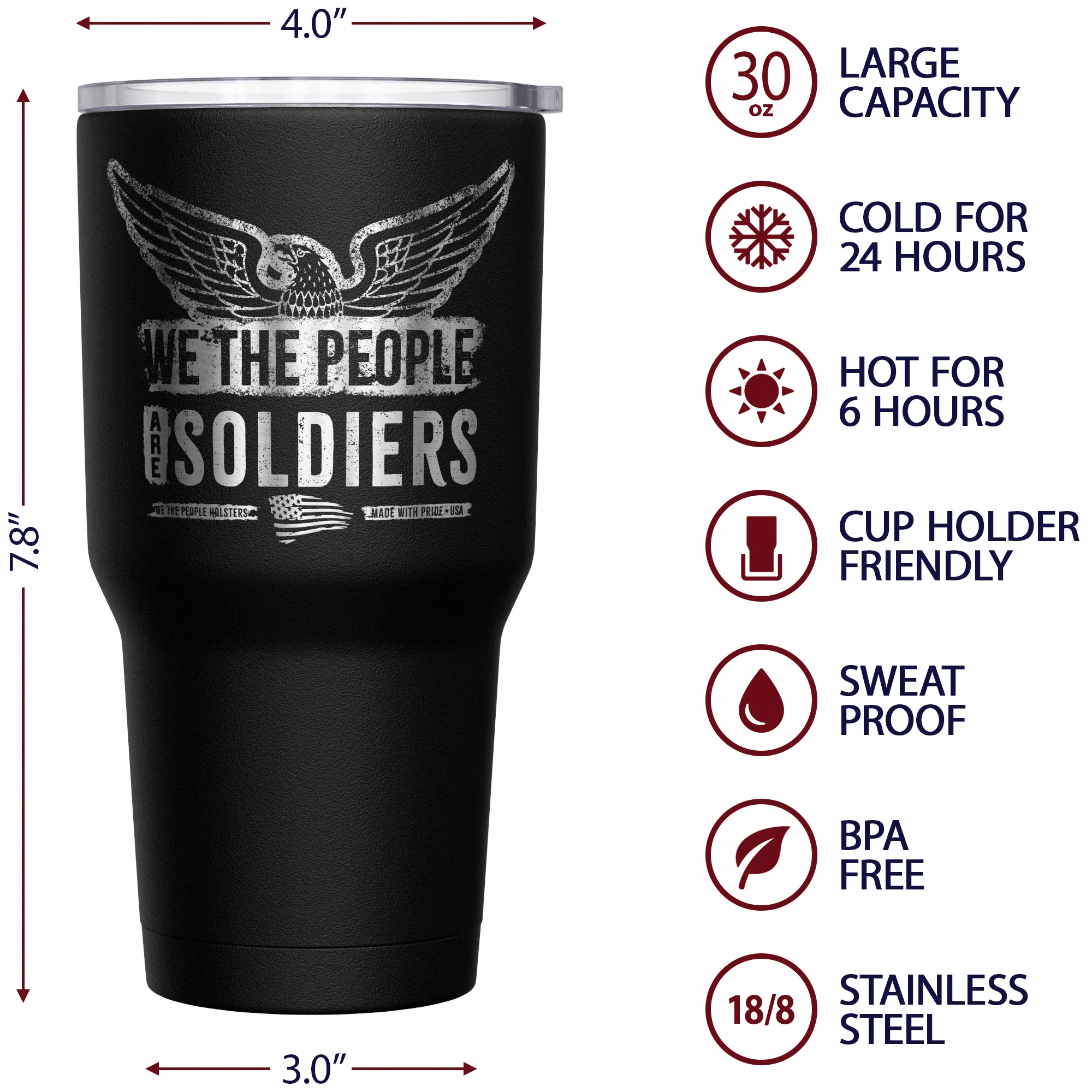 We The People are Soldiers + American Flag Stainless Steel Tumbler - Image 6