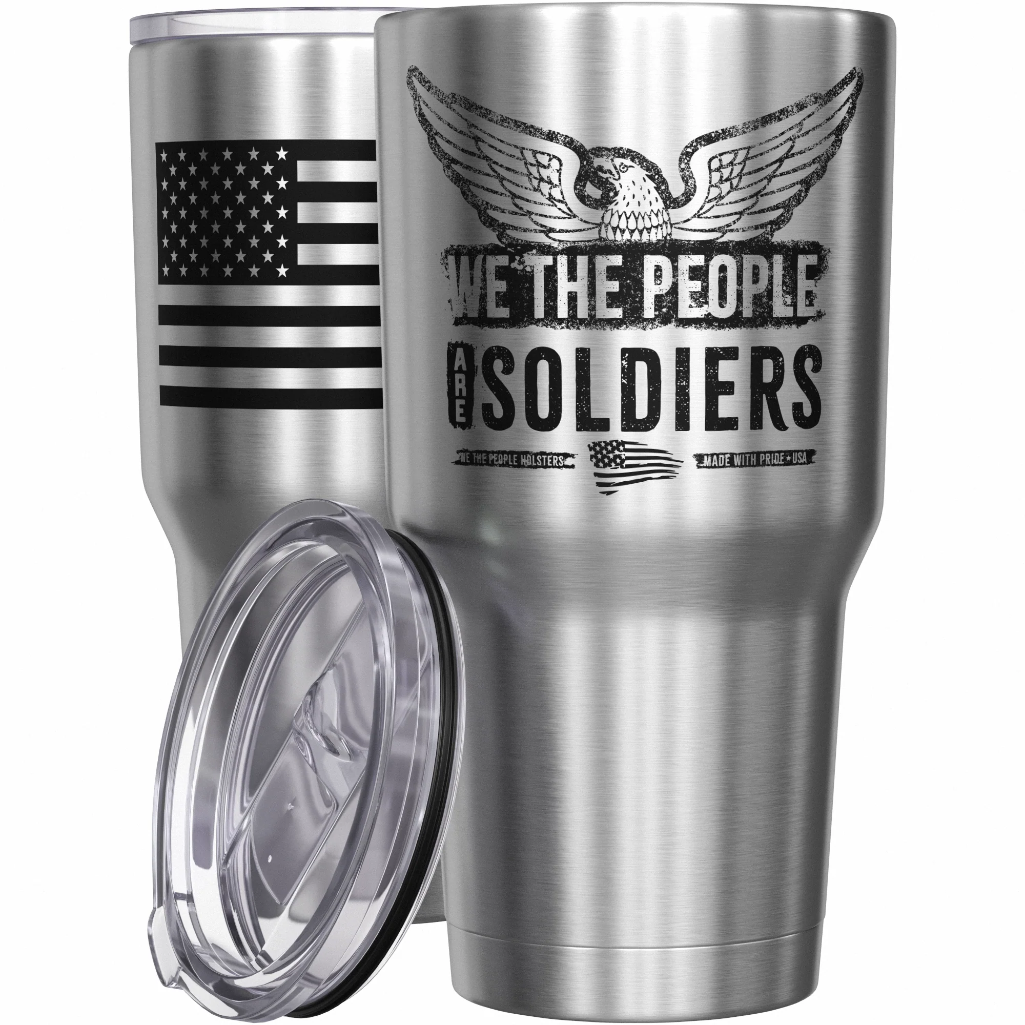 We The People are Soldiers + American Flag Stainless Steel Tumbler - Image 7