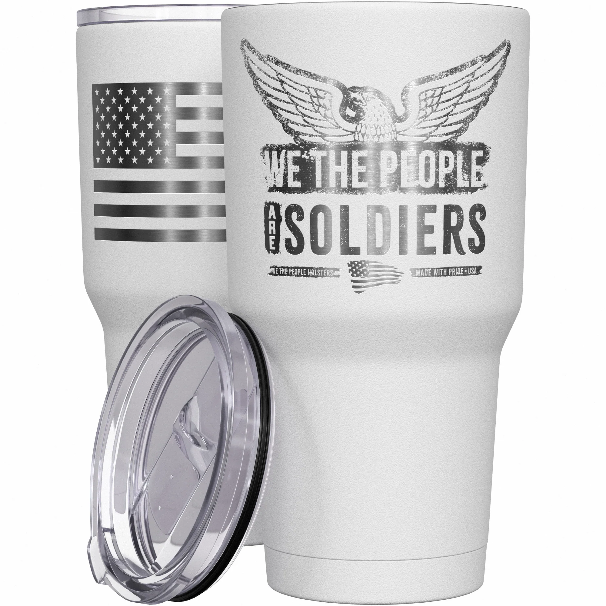 We The People are Soldiers + American Flag Stainless Steel Tumbler - Image 9