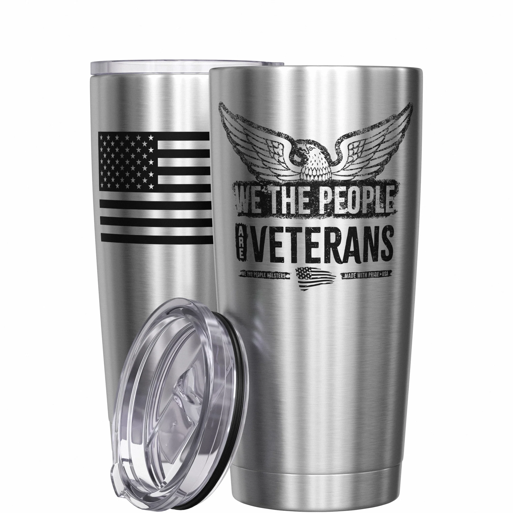 We The People are Veterans + American Flag Stainless Steel Tumbler - Image 11