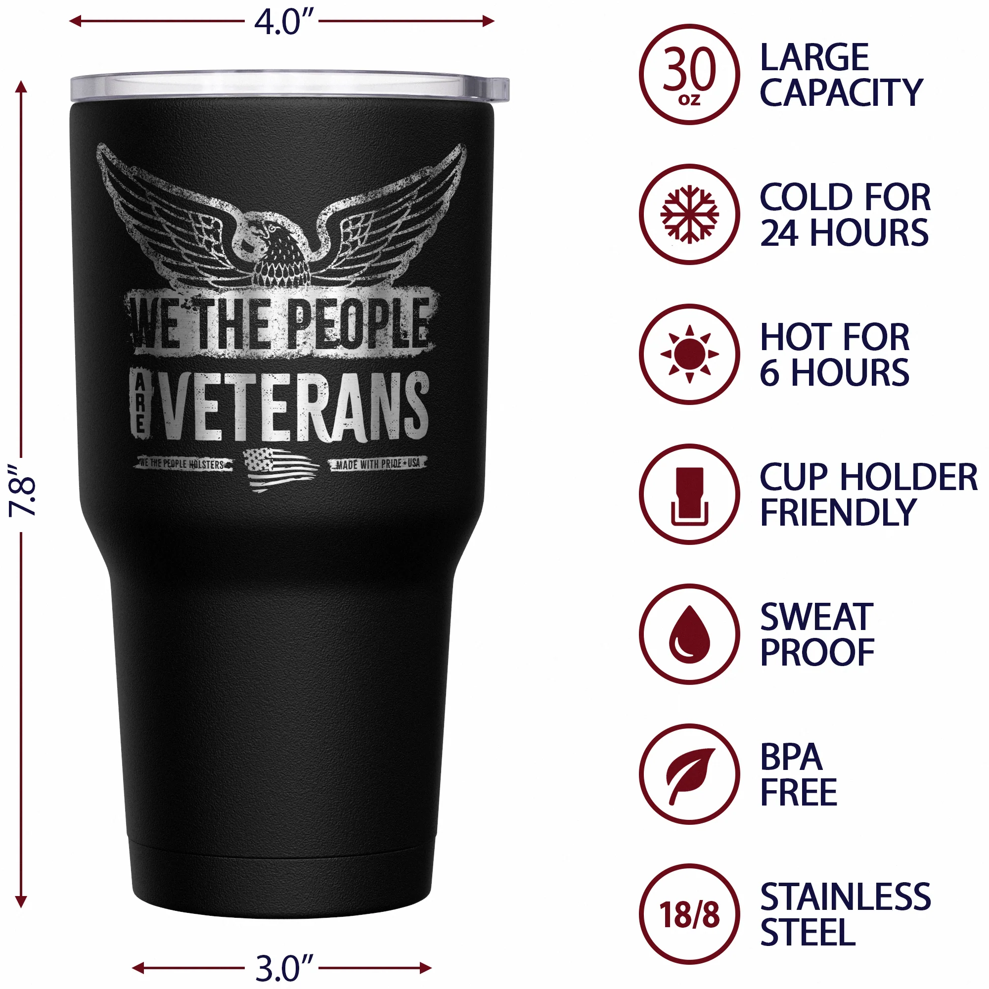 We The People are Veterans + American Flag Stainless Steel Tumbler - Image 6