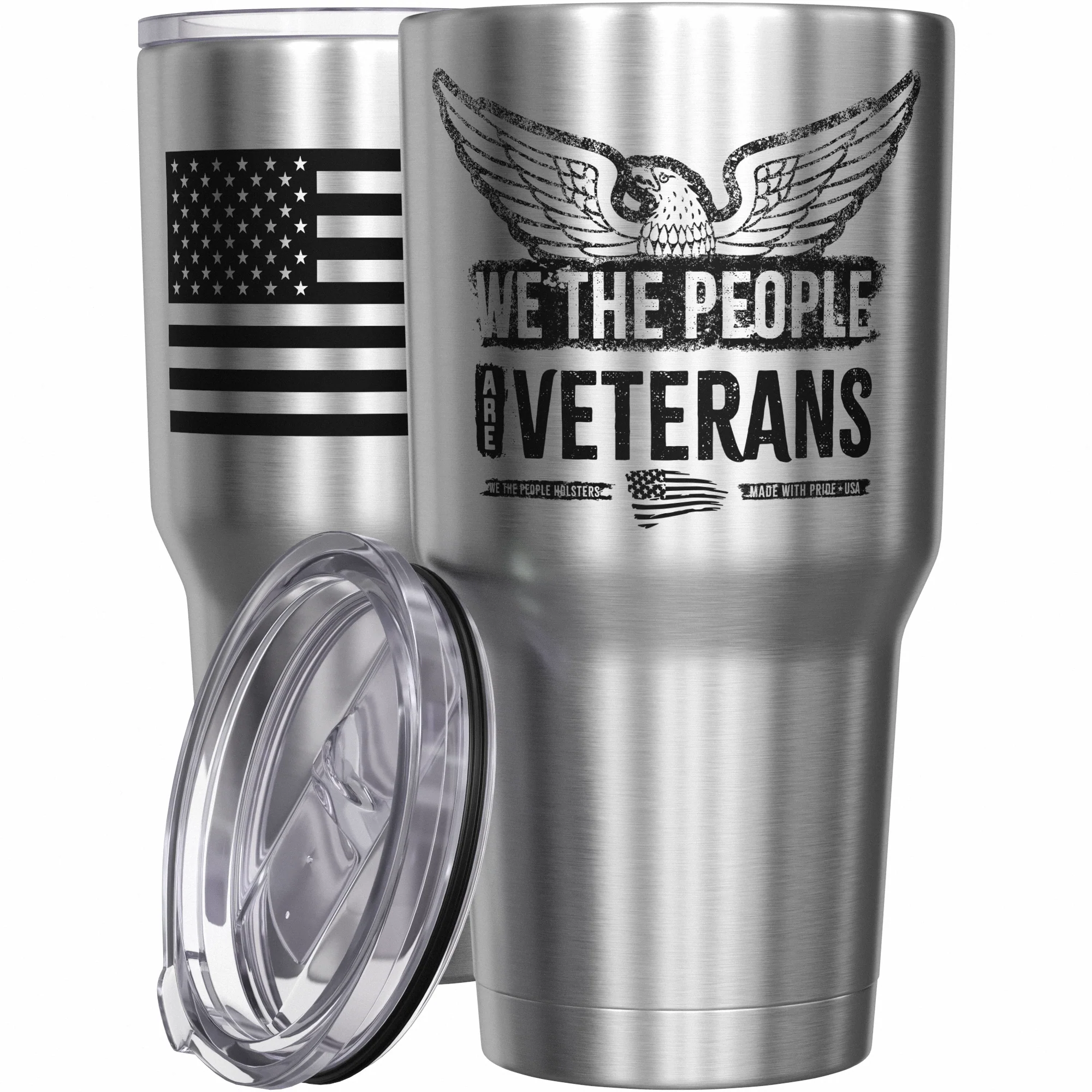 We The People are Veterans + American Flag Stainless Steel Tumbler - Image 7