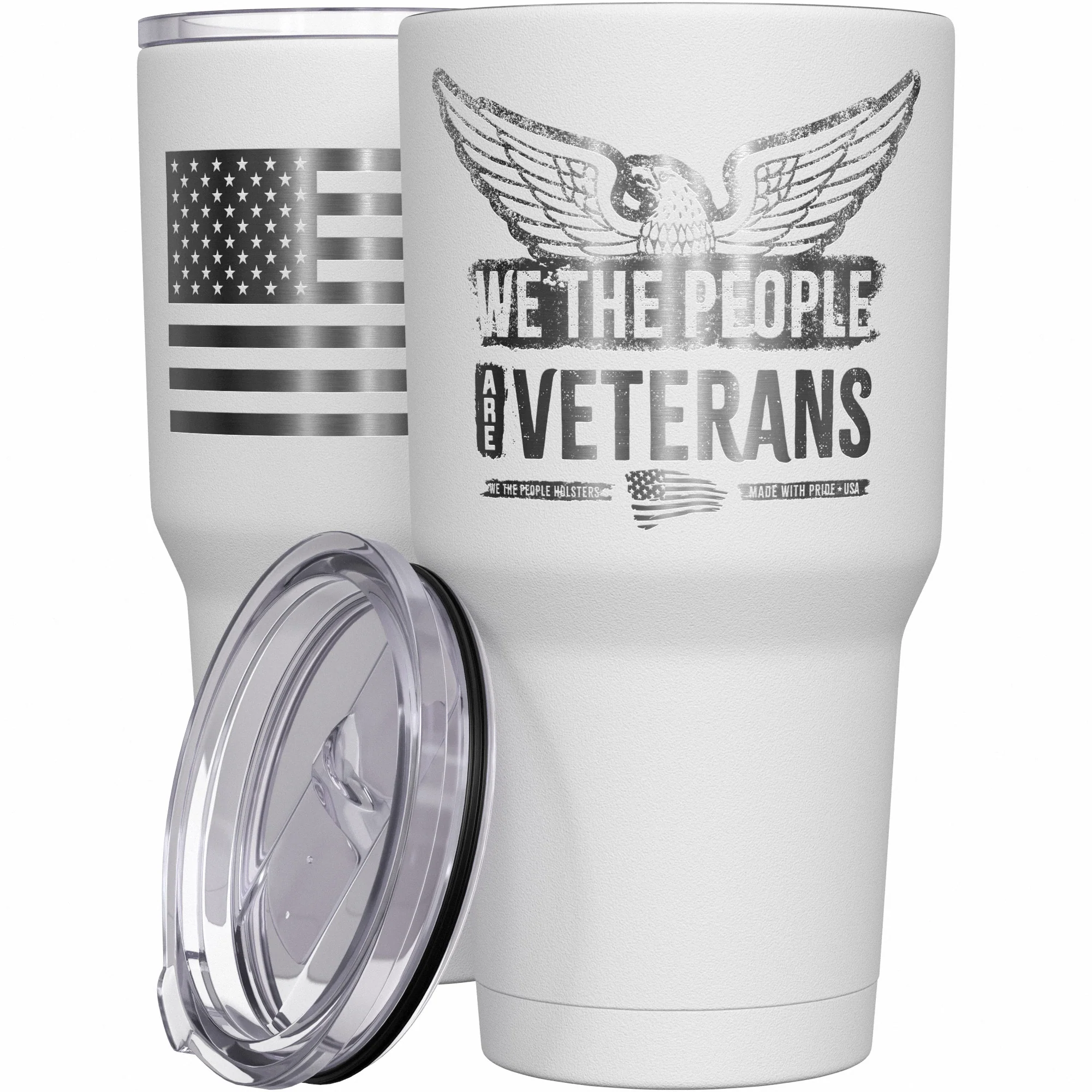 We The People are Veterans + American Flag Stainless Steel Tumbler - Image 9